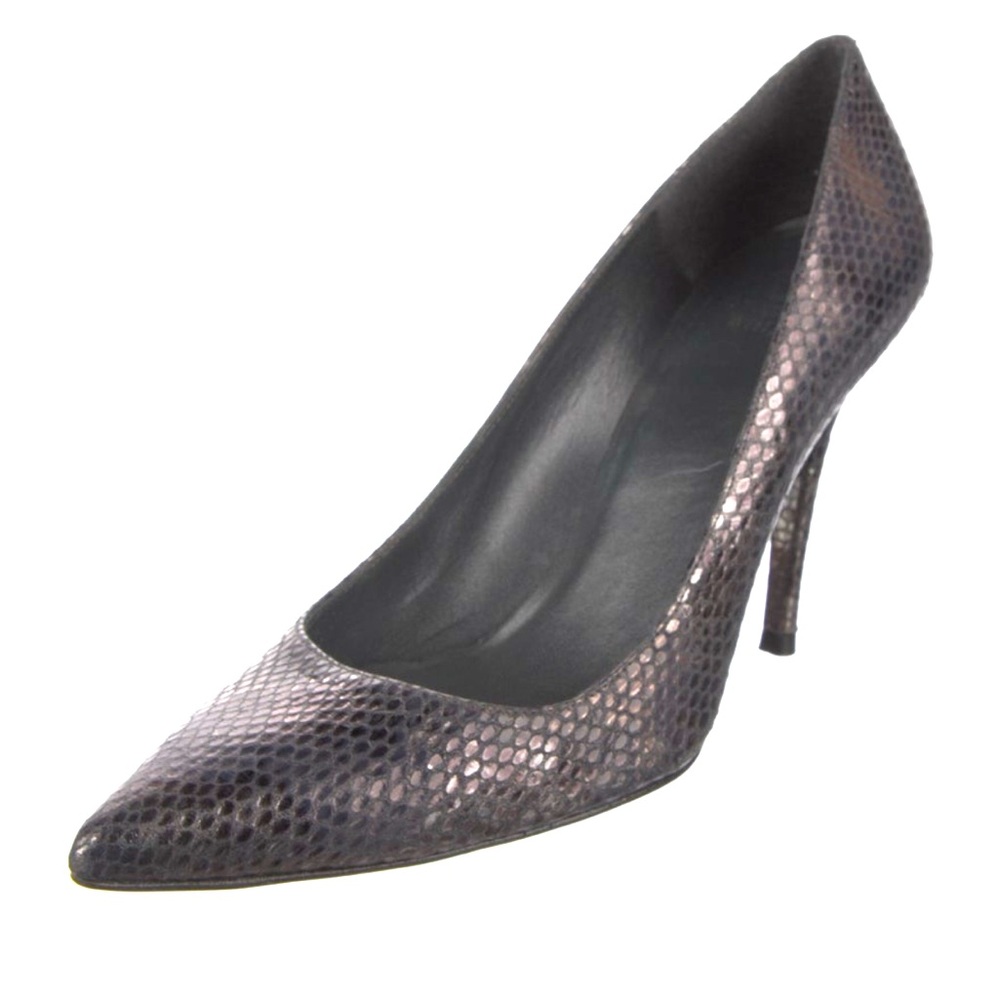Stuart Weitzman women’s gray patent leather snakeskin embossed heels Sz 11